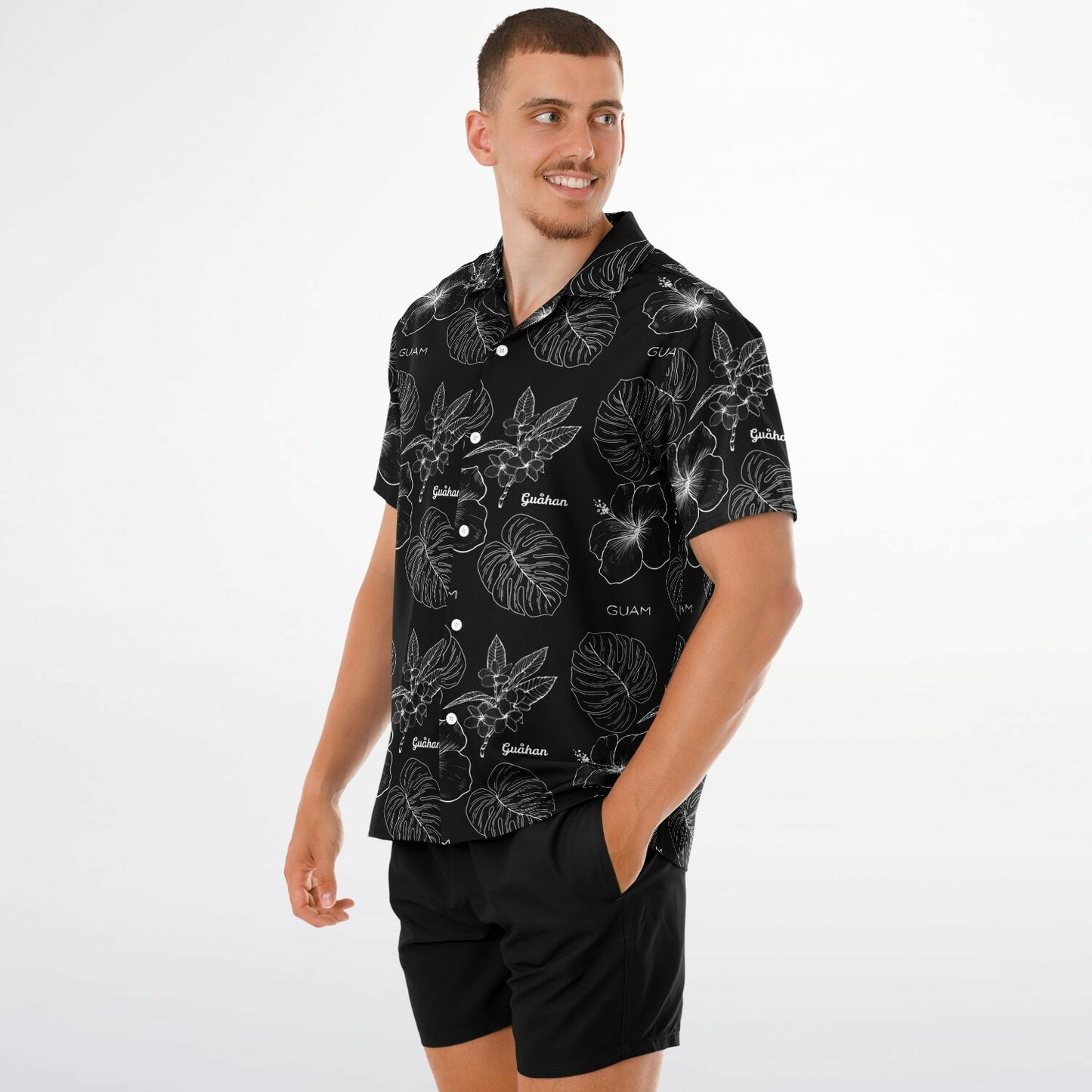 Spread Collar Short Sleeve Button-Down Shirt - AOP
