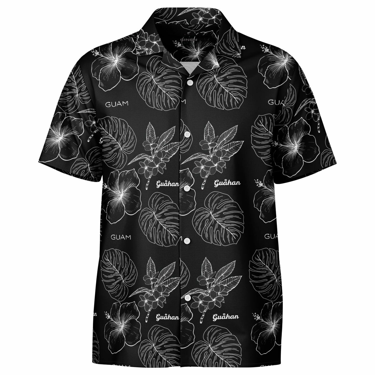 Spread Collar Short Sleeve Button-Down Shirt - AOP